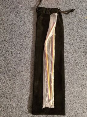 Two Steel Multi Color Straws Cleaning Brush Velvet Carrying Pouch NWOT